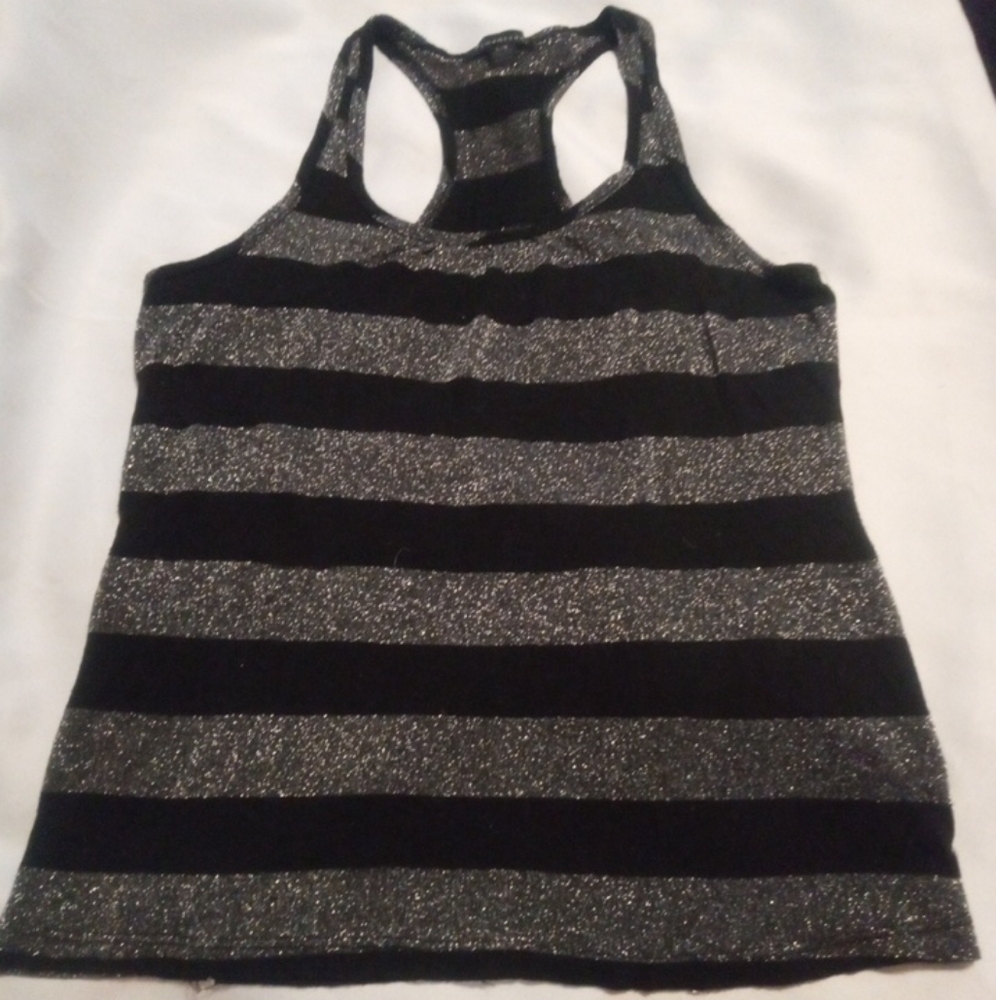 Racer Back Tank Top With Black And Silver Stripes By Twenty One